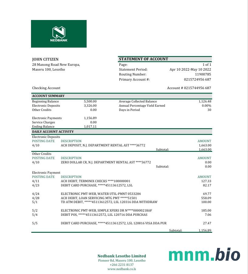 Liban Emirates Liban szablon wyciągu bankowego w programie Word i PDF